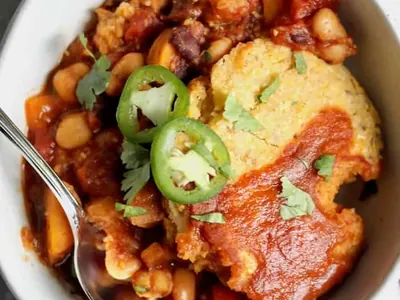 Chili Cornbread Casserole with canned beans