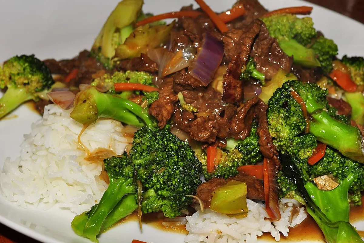 Beef and broccoli stir-fry over rice