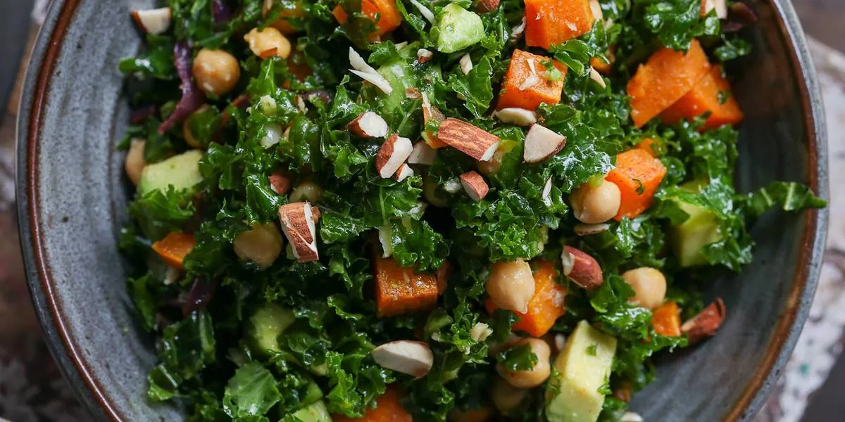 Roasted Sweet Potato Kale Salad with mint