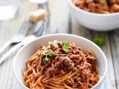 Spaghetti Bolognese with ground beef