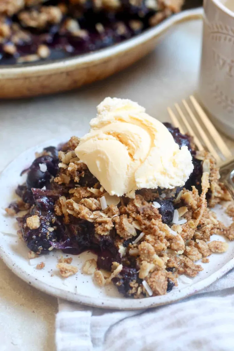 Blueberry Crisp with Tahini Coconut Crumble
