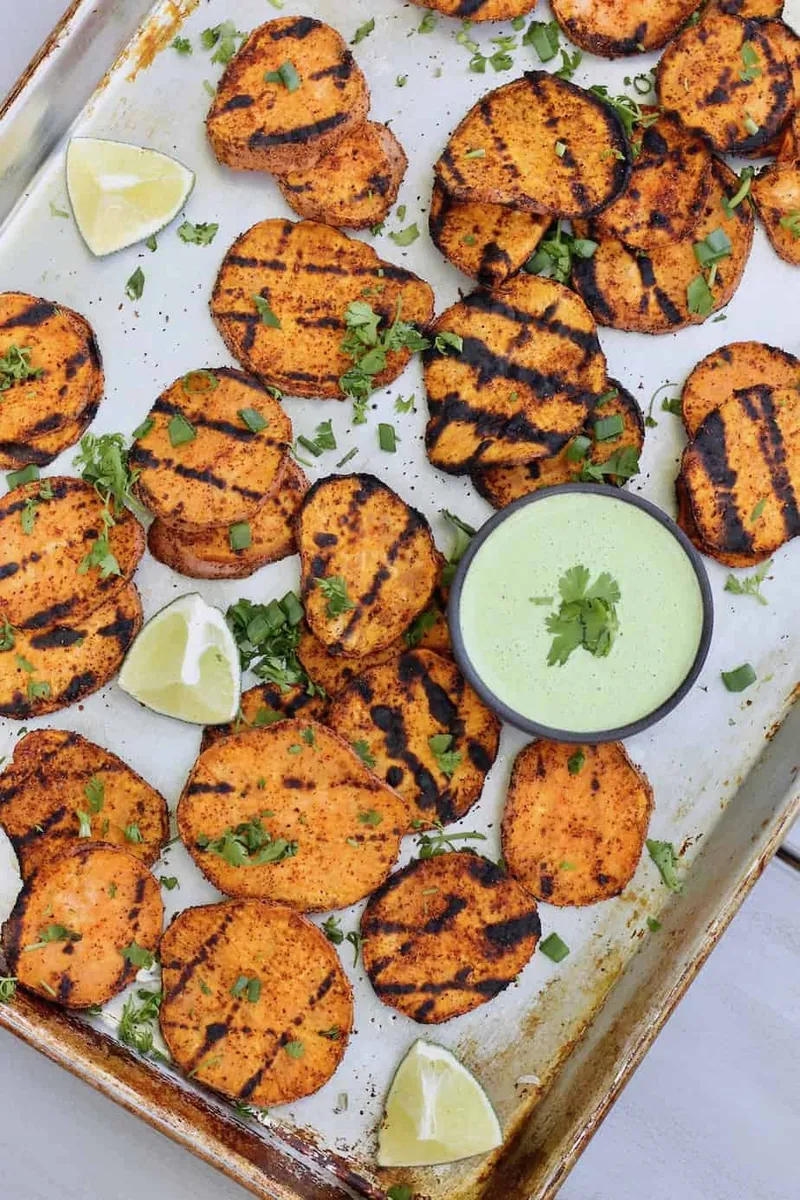 Grilled Sweet Potatoes with Lime Crema
