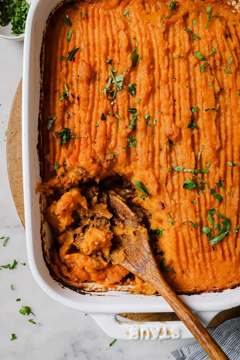 Sweet Potato Shepherd's Pie with ground beef