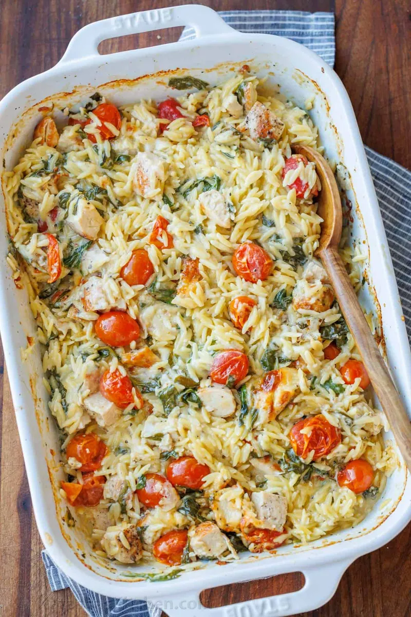 Chicken Orzo Bake with garlic