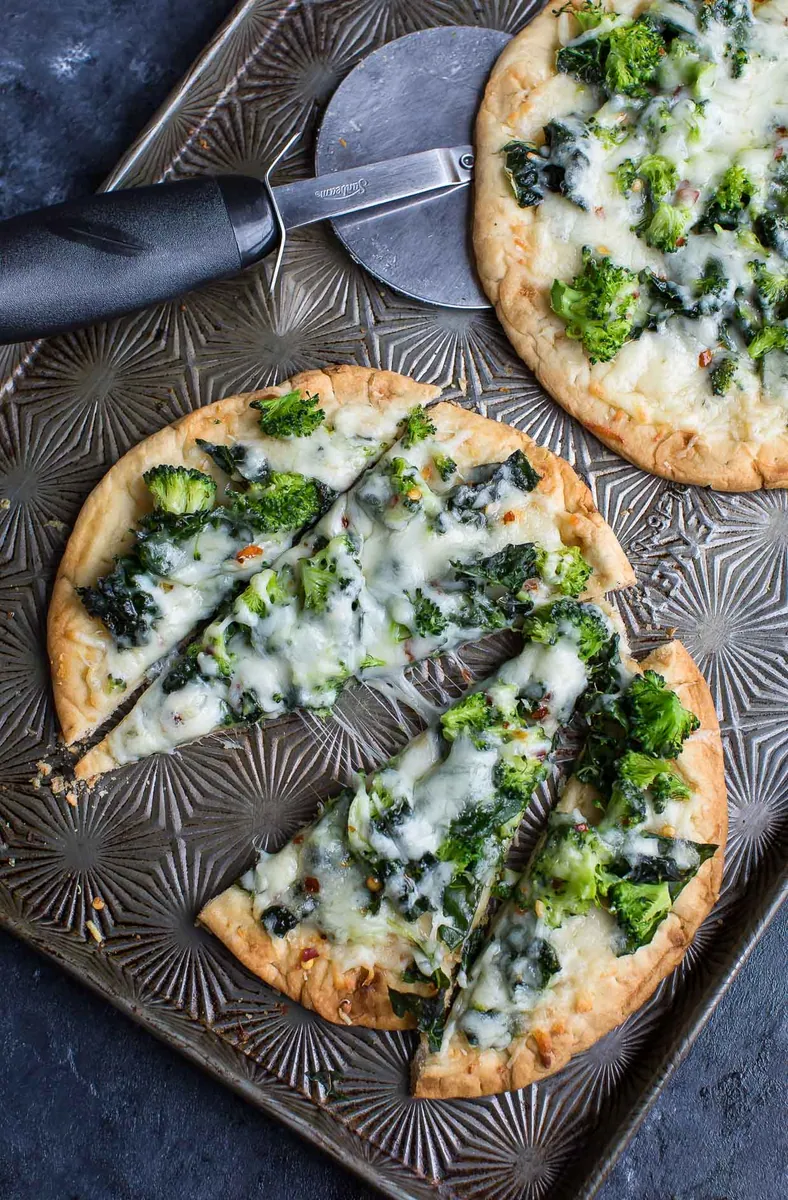 Cheesy Broccoli Kale Pesto Pizza