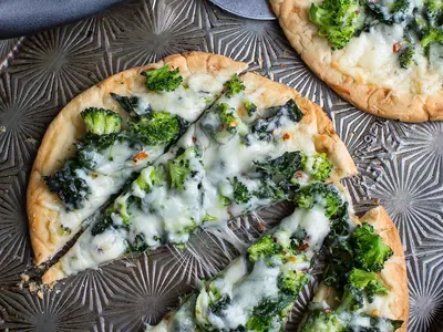 Cheesy Broccoli Kale Pesto Pizza