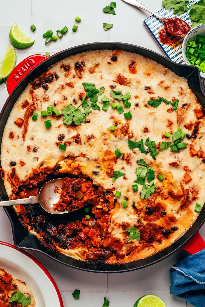 Cheesy Vegan Enchilada Skillet