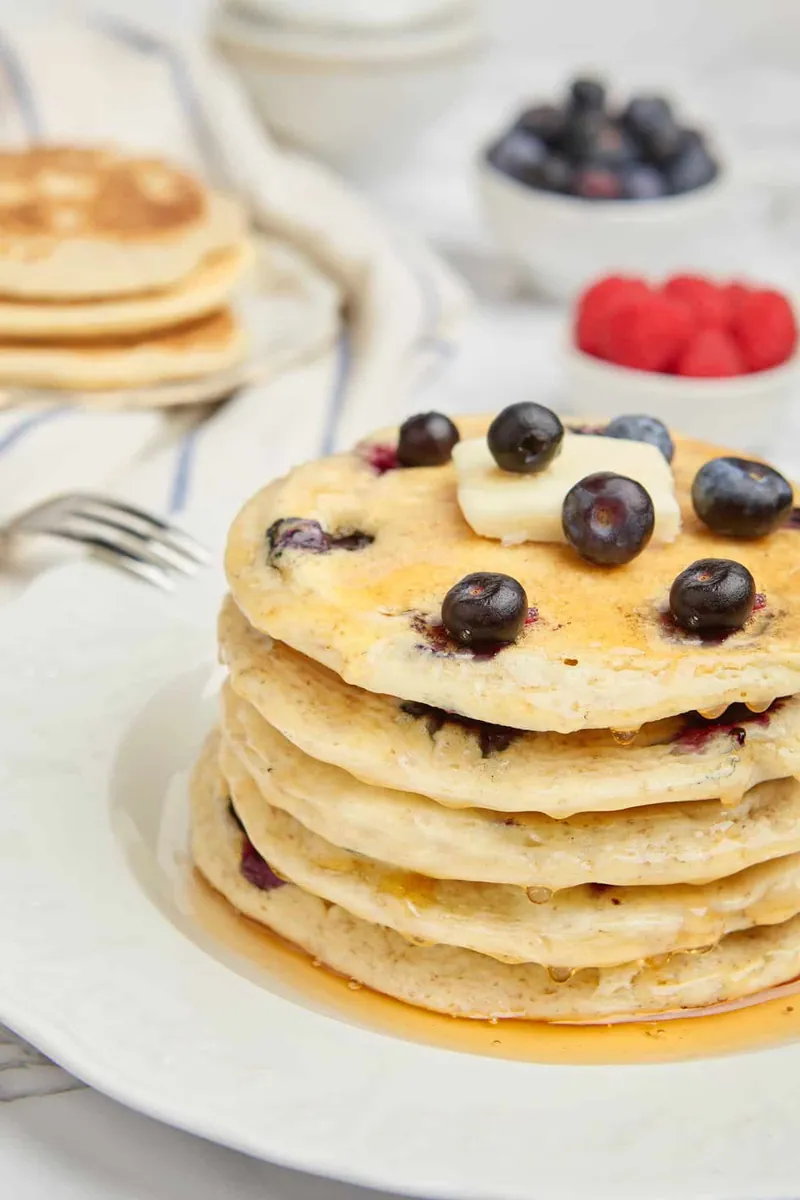 Buttermilk Blueberry Pancakes with berries