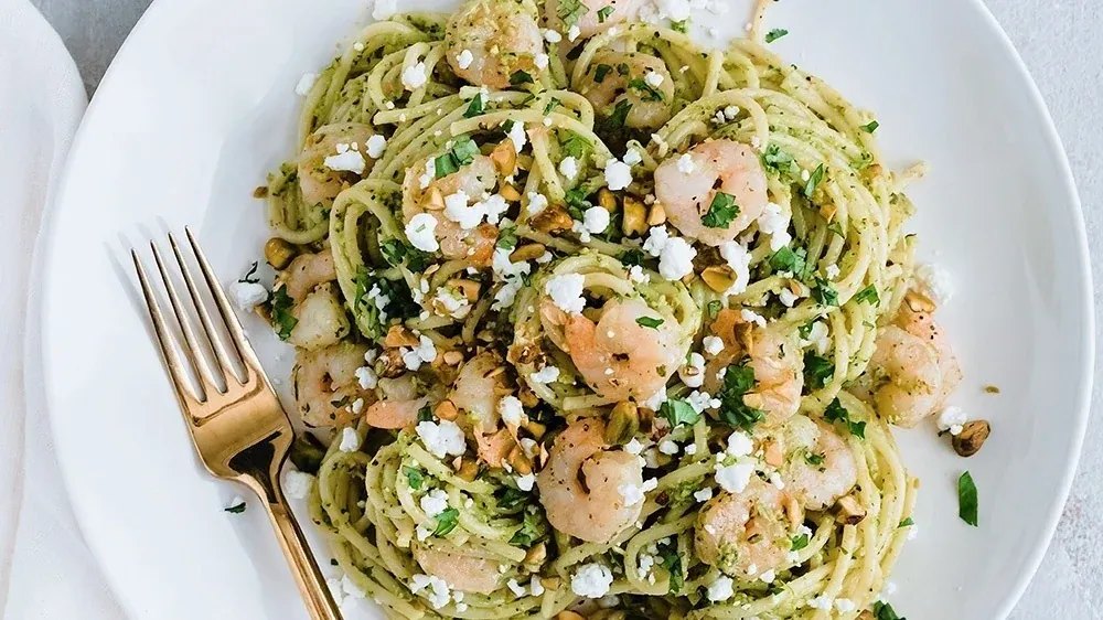 Cilantro Pistachio Shrimp Pasta