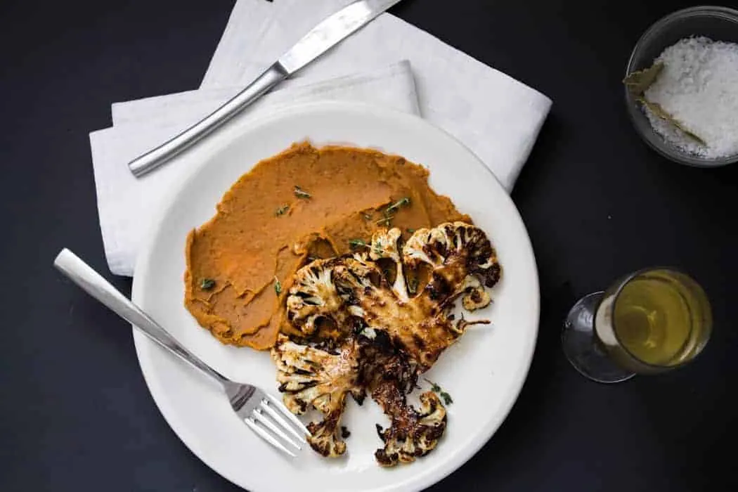 Cauliflower Steaks With Sweet Potato Puree
