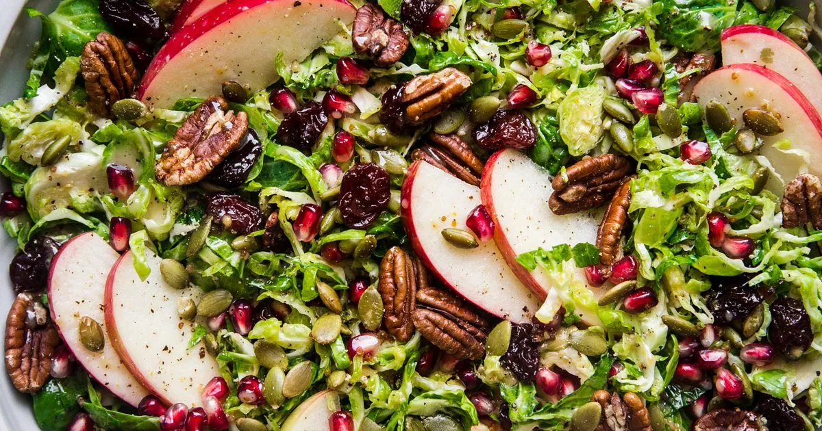 Shaved Brussels Sprout Salad with nuts and seeds
