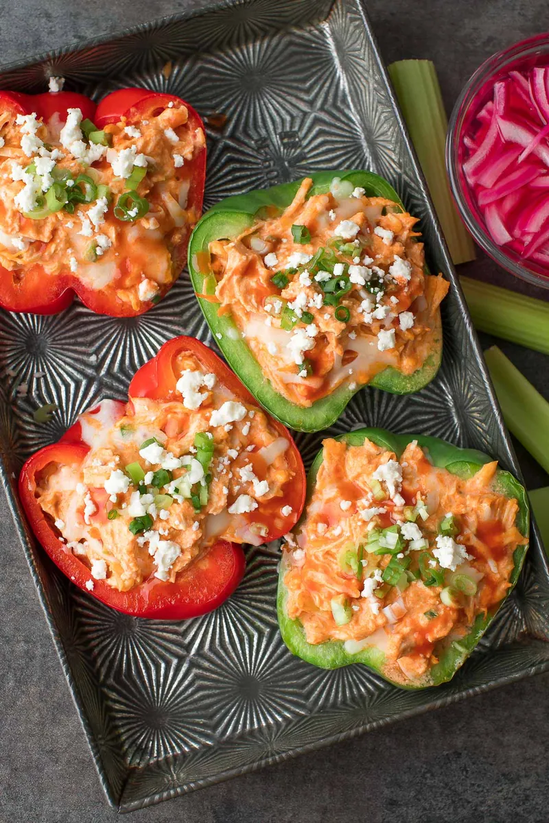 Buffalo Chicken Stuffed Peppers with bell peppers
