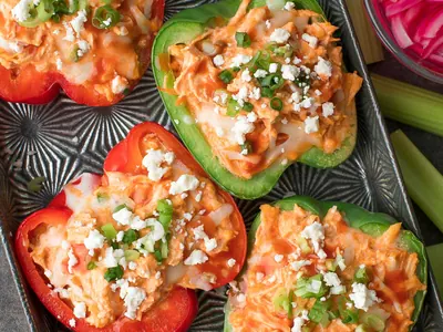 Buffalo Chicken Stuffed Peppers with bell peppers