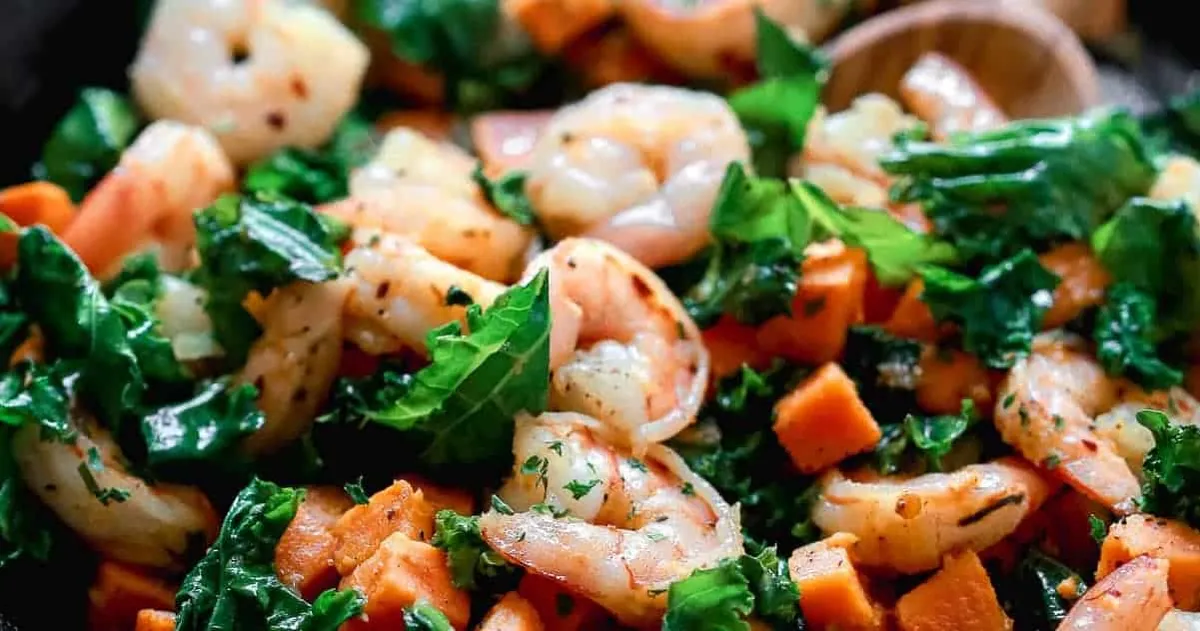Sweet Potato Kale Shrimp Skillet