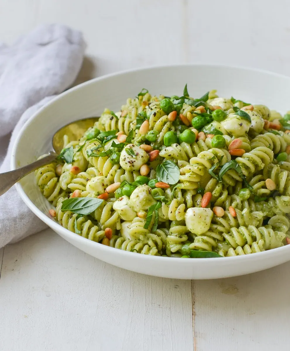 Pesto Pasta Salad with mozzarella