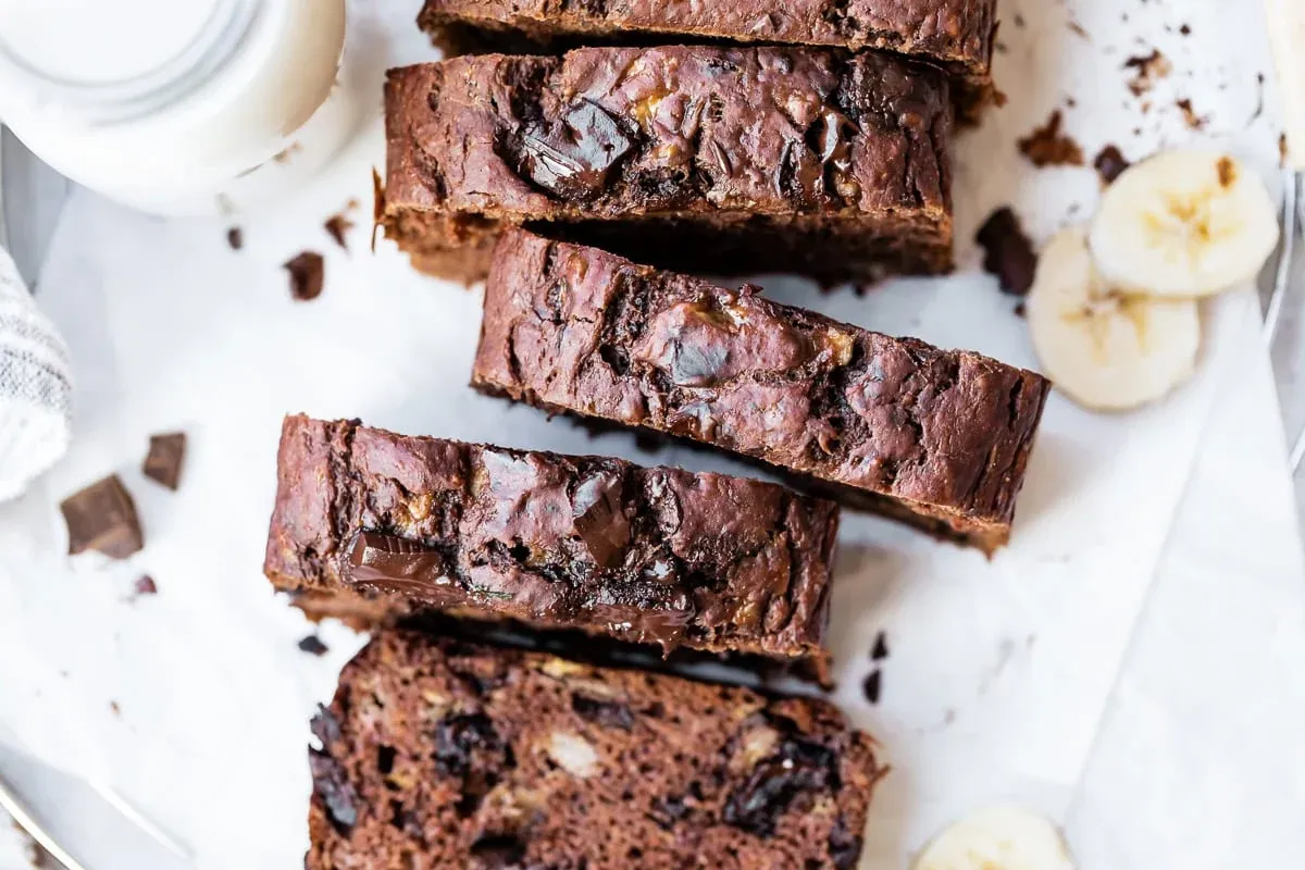 Chocolate Banana Bread with bananas