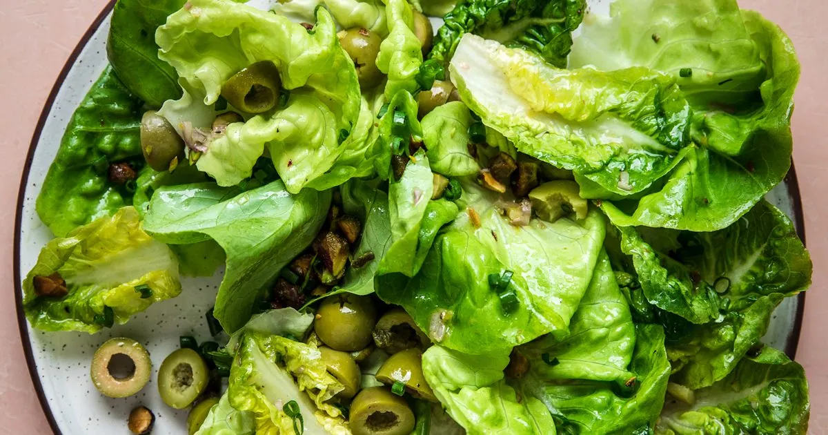 Simple Green Salad with pickles and olives