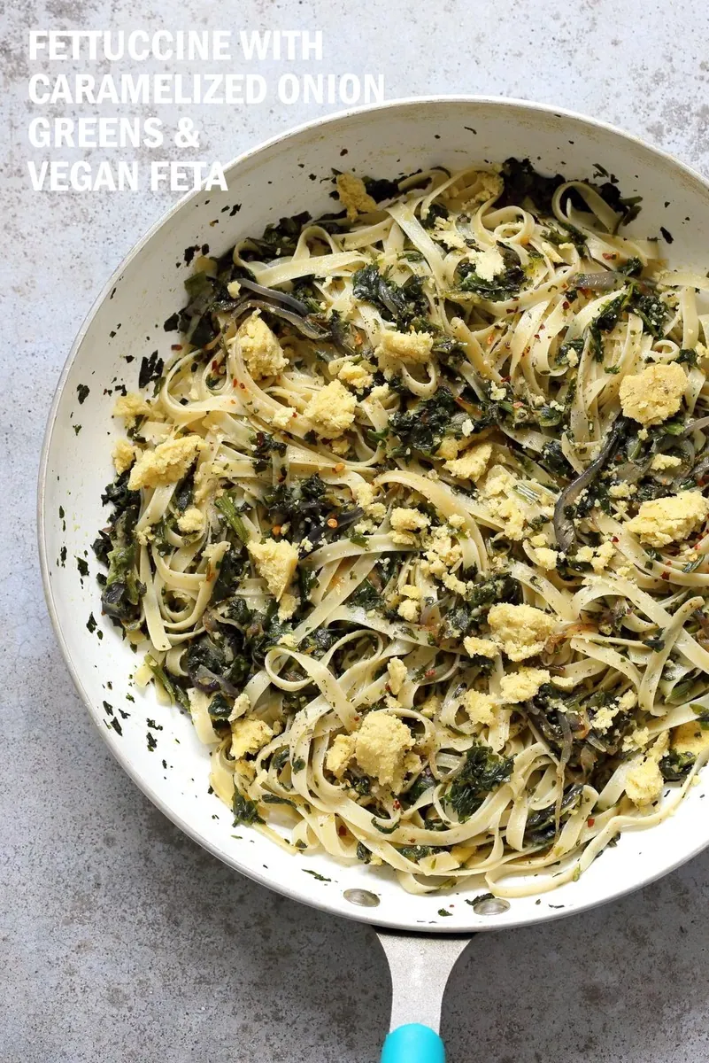 Fettuccine with Greens and Vegan Feta