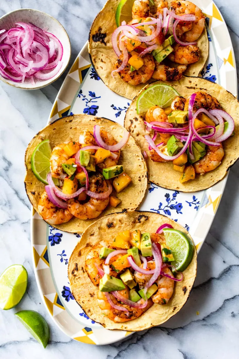 Grilled Shrimp Peach Tacos