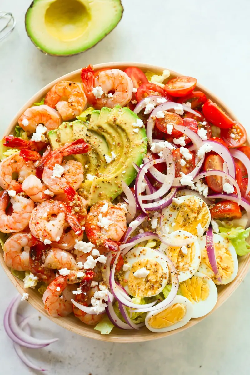 Shrimp Avocado Salad with romaine and salad greens
