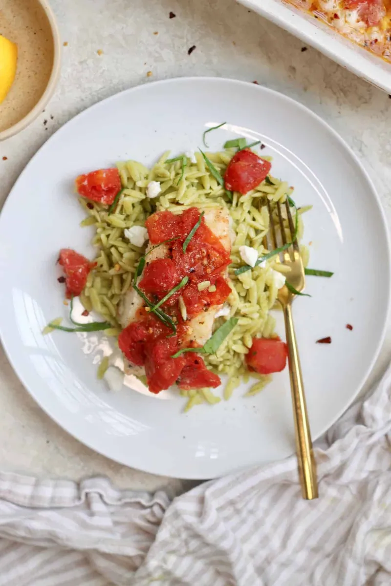 Baked Cod with Pesto Orzo