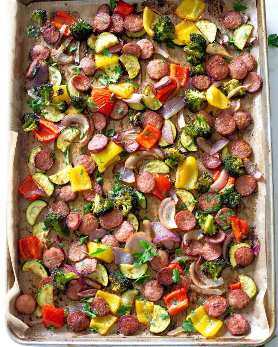 Sheet Pan Sausage and Vegetables with bell peppers