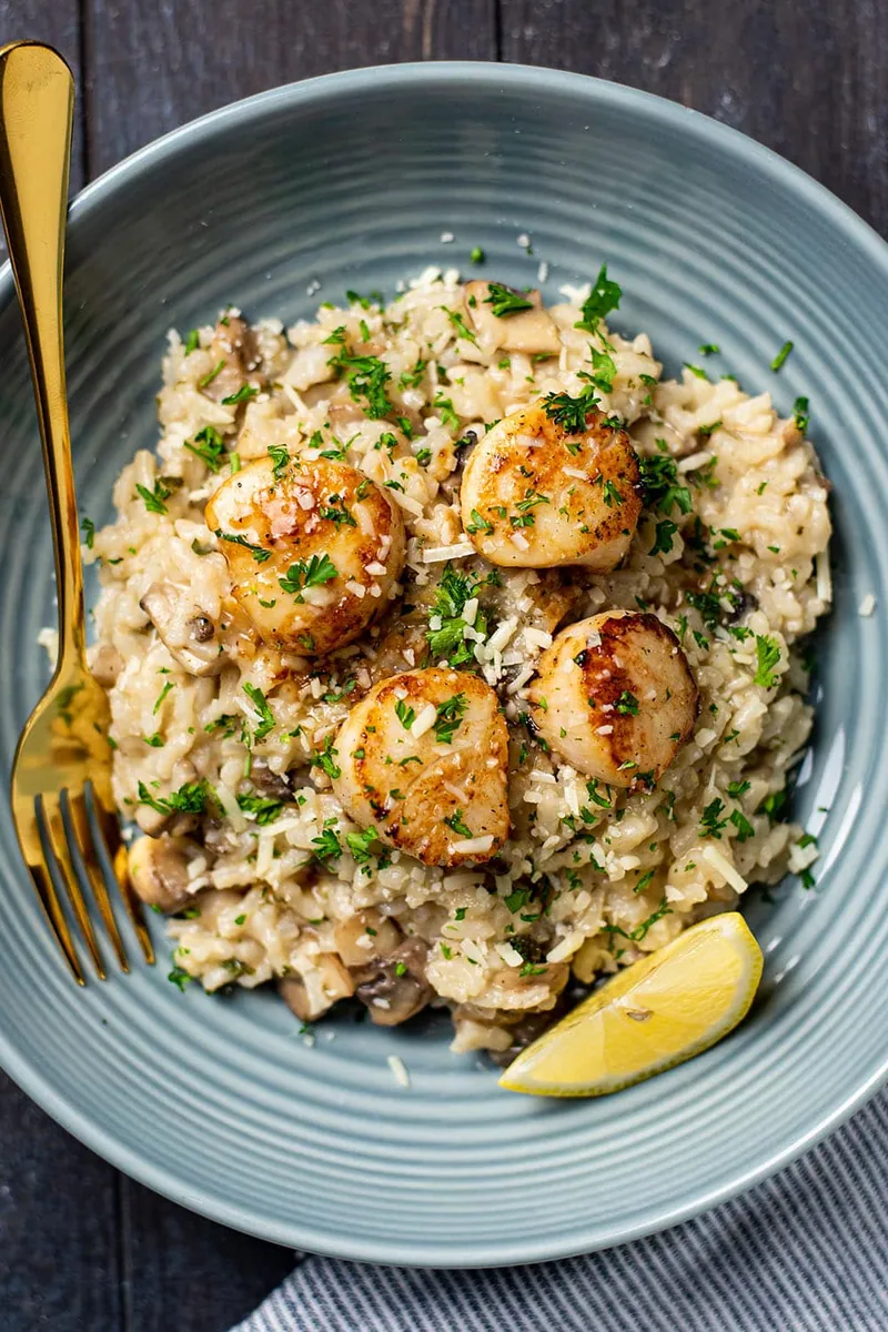 Lemon Butter Scallops Over Risotto