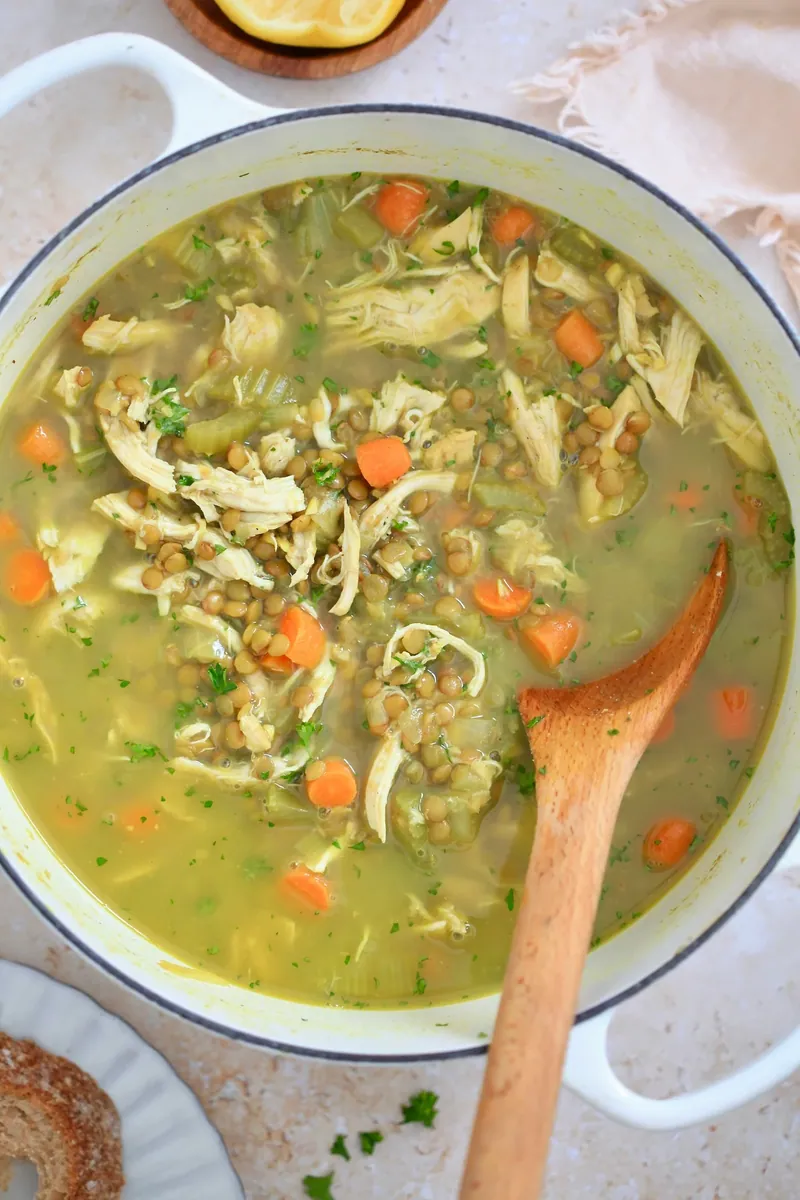 Chicken Lentil Soup with broth