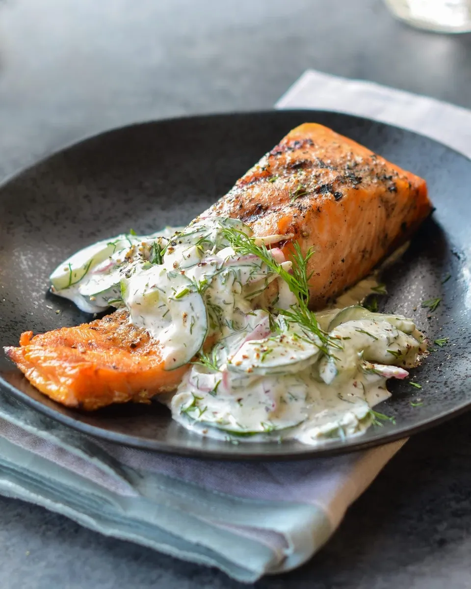 Grilled Salmon Cucumber Salad