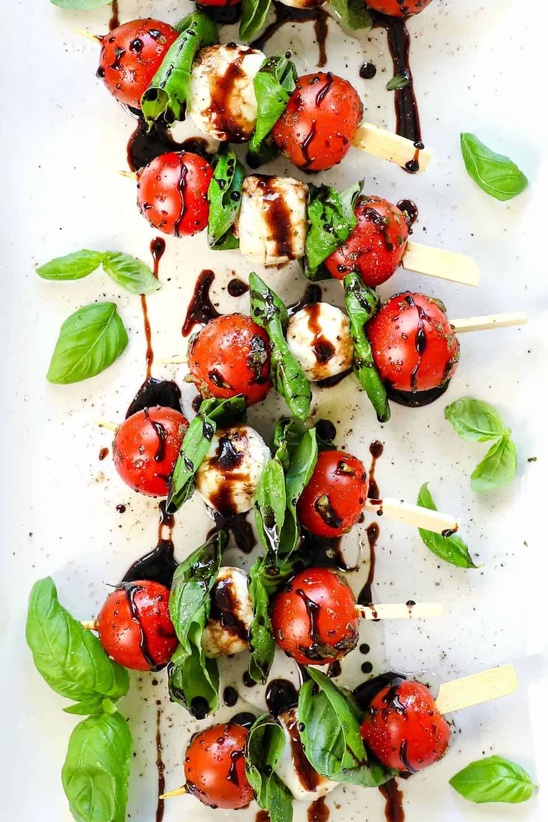 Grilled Caprese Skewers with fresh herbs (cilantro