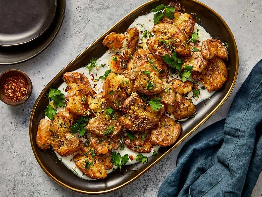 Crispy Smashed Potatoes with feta