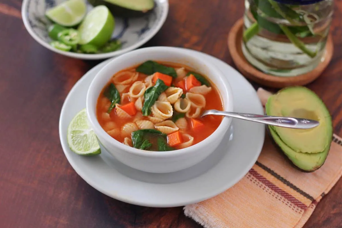 Mexican Pasta Spinach Soup