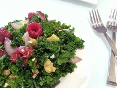 Raspberry Walnut Kale Salad