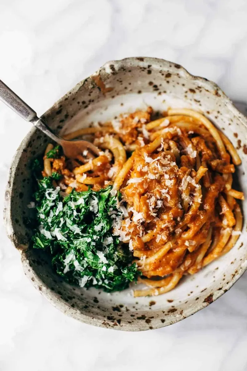 Pumpkin Bucatini with Kale