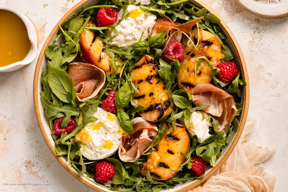 Grilled Peach Salad with prosciutto
