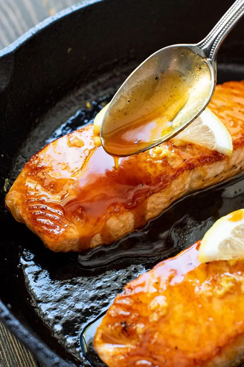 Bourbon Glazed Salmon with lemons and limes