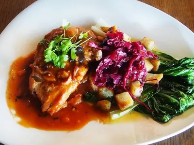 Coq au Vin with leeks and shallots