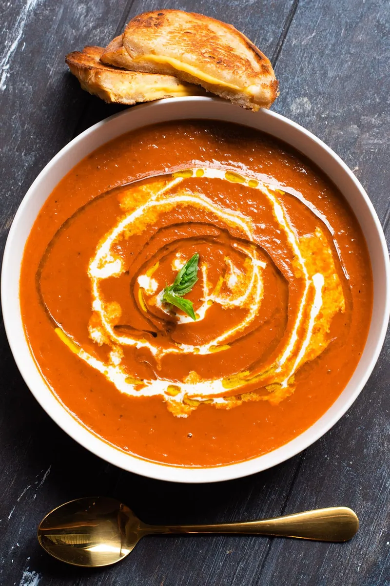 Creamy Tomato Basil Soup with fresh tomatoes