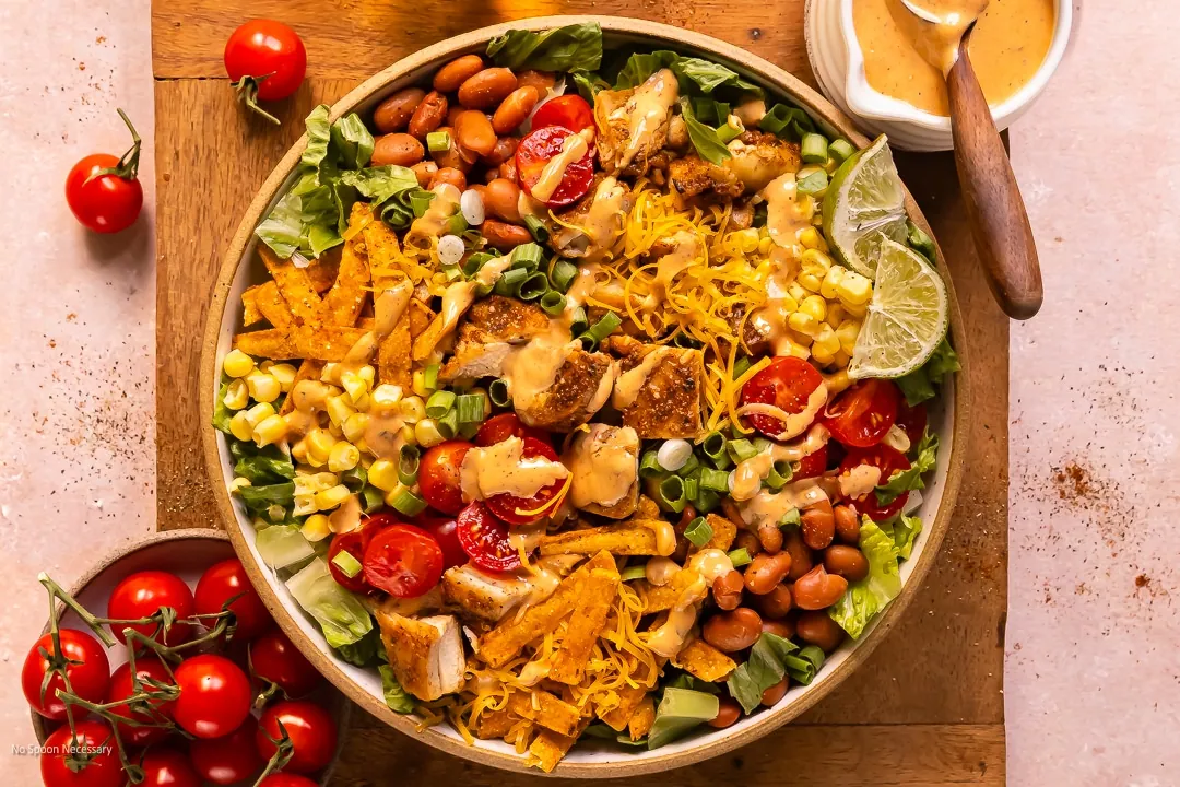 Chicken Taco Salad with romaine and salad greens