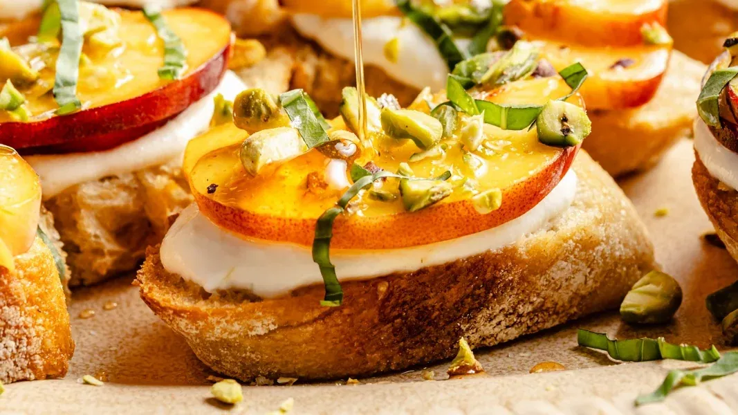 Peach Cottage Cheese Crostini