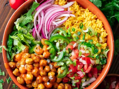 Roasted Chickpea Burrito Bowls