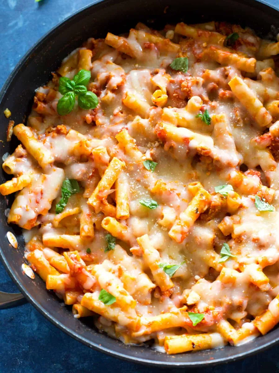Chicken Parmesan Pasta with mozzarella