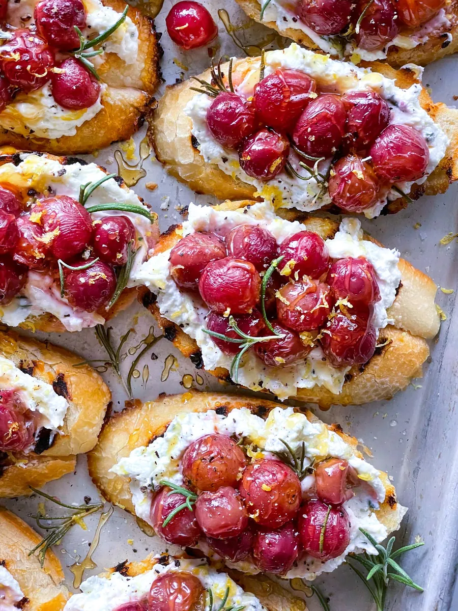 Roasted Grape Goat Cheese Crostini
