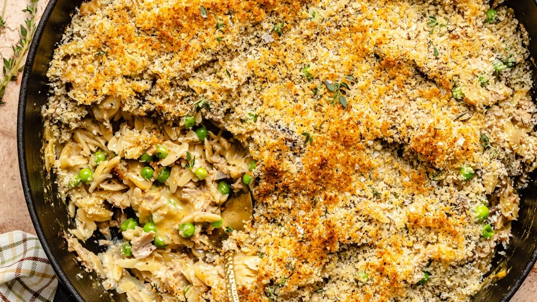 Cheesy Tuna Orzo Skillet