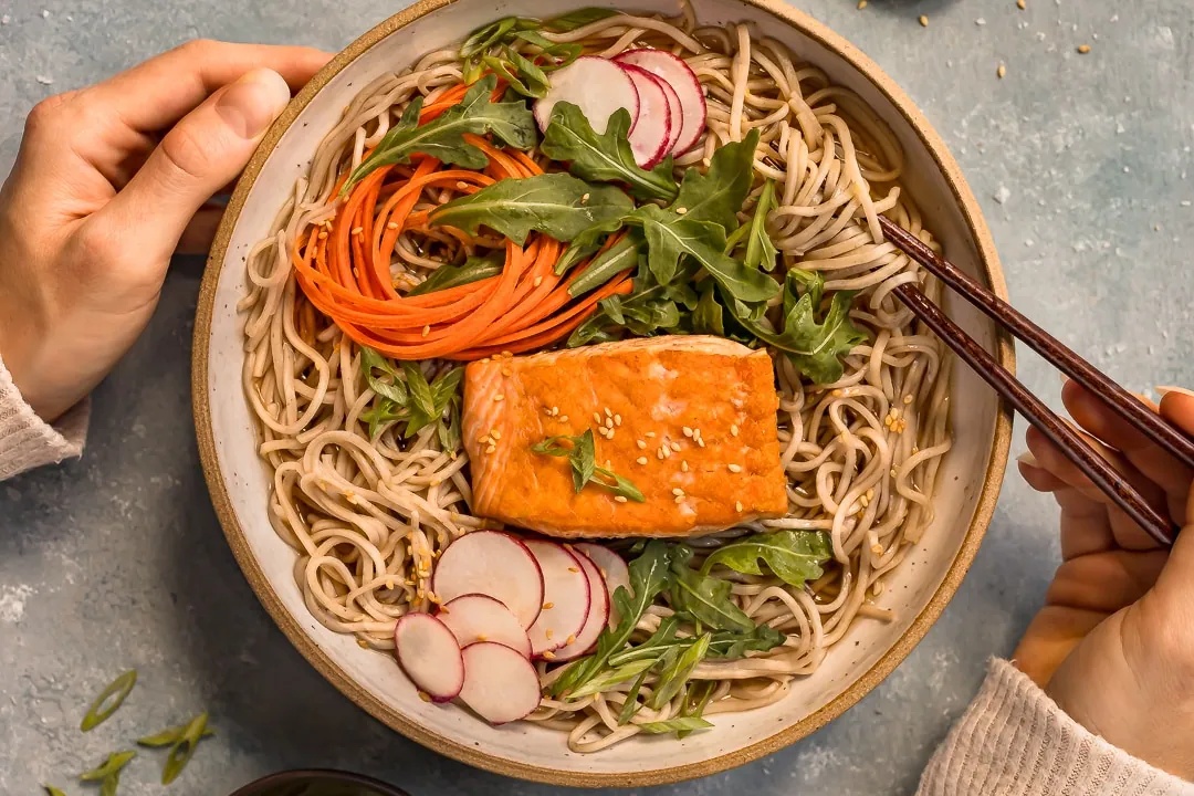 Salmon with Green Tea Soba