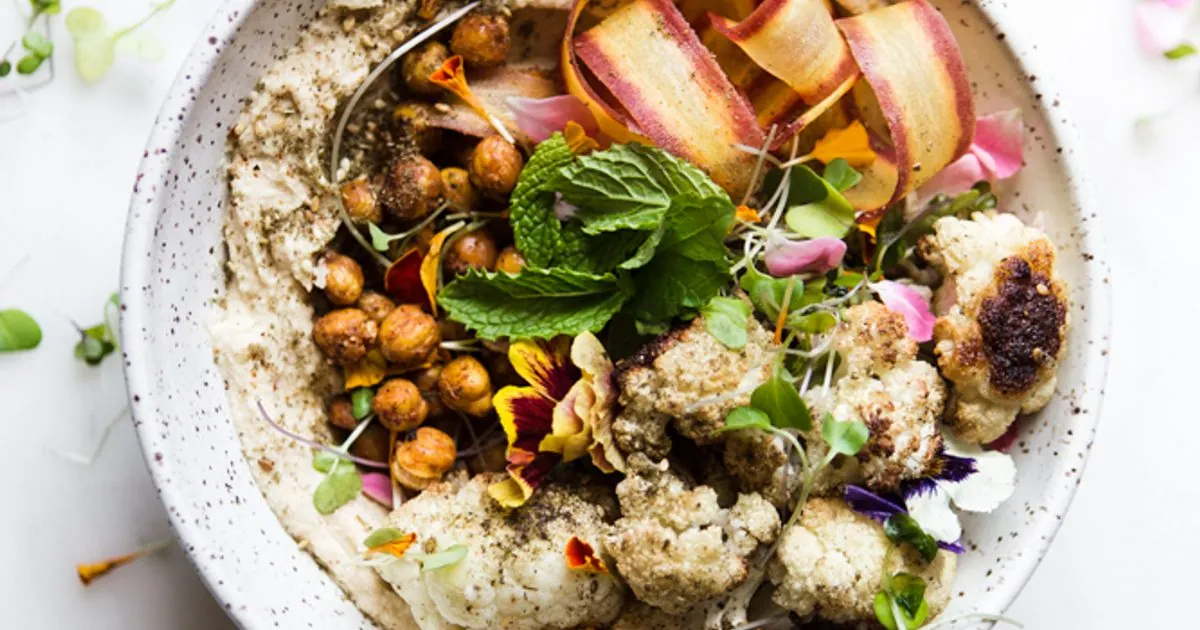 Roasted Cauliflower Hummus Bowls