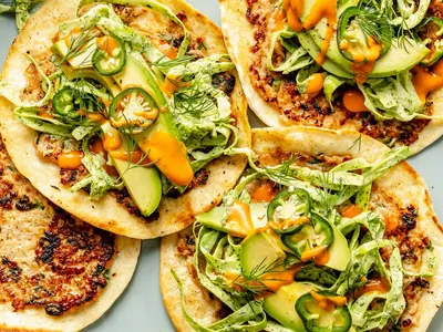 Buffalo Chicken Smash Tacos