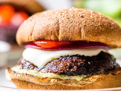 Portobello Mushroom Burgers with buns and rolls