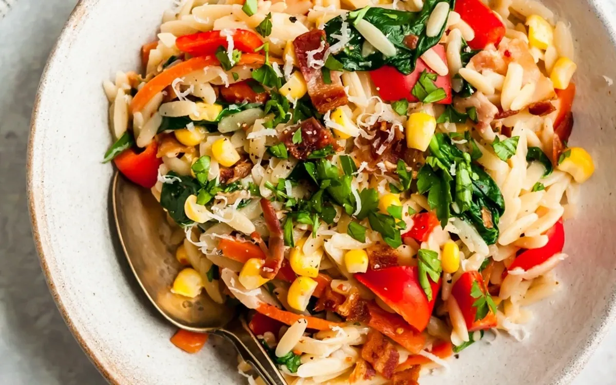 Garlic Parmesan Orzo with Bacon