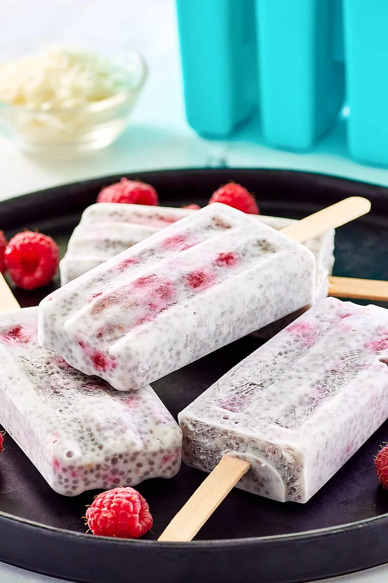 Raspberry Coconut Chia Popsicles